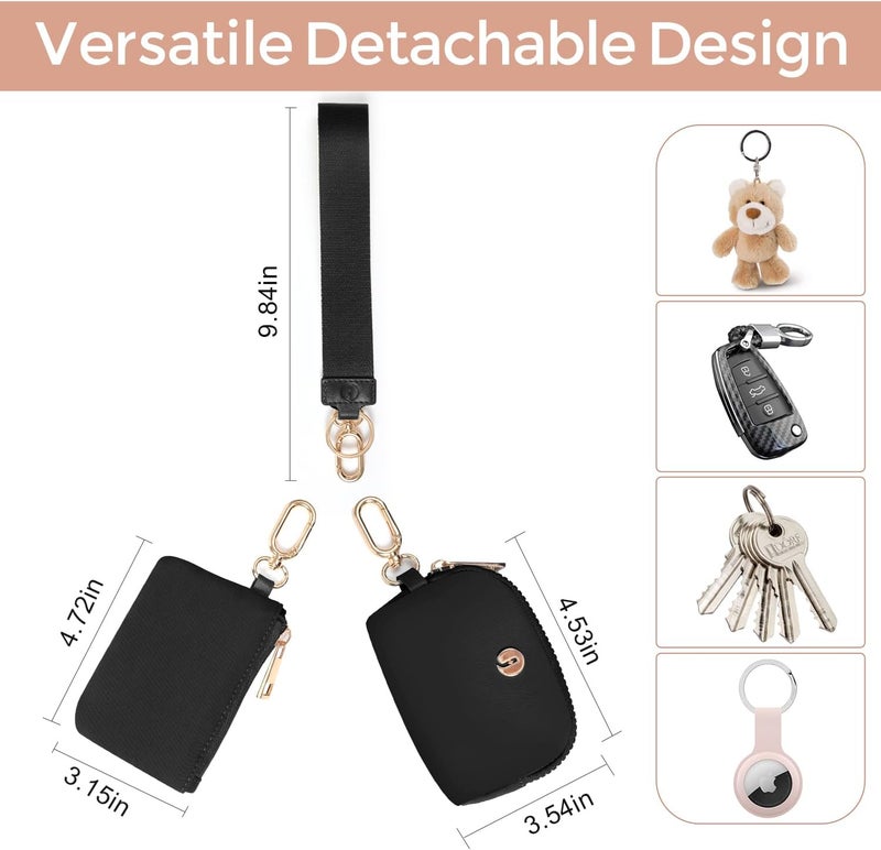 JEEBURYEE Dual Pouch Wristlet Keychain Wallet with 2 Wrist Straps - Small and Portable Mini Zipper Coin Purse Card Wallets for Women Men Gold Hardware Navy+Ice Blue - Image 2